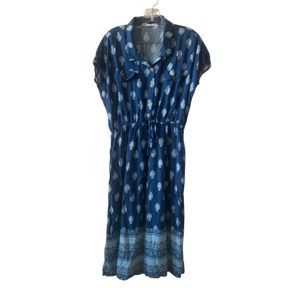 Lucky Brand Women's Midi Shirt Dress Size XL Geometric Boho Elastic Waist